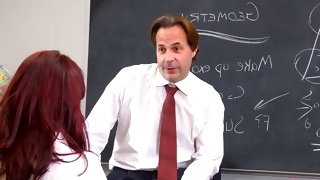 Horny teacher seducing a cutie for a sex in the classroom